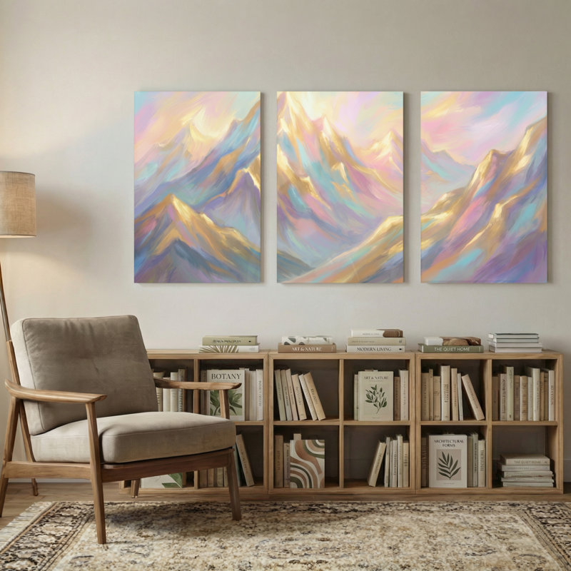 «Abstract Mountain Landscape Pastel Colors», ensemble de 3 reproductions d'art sur toile, 30” H x 60” W