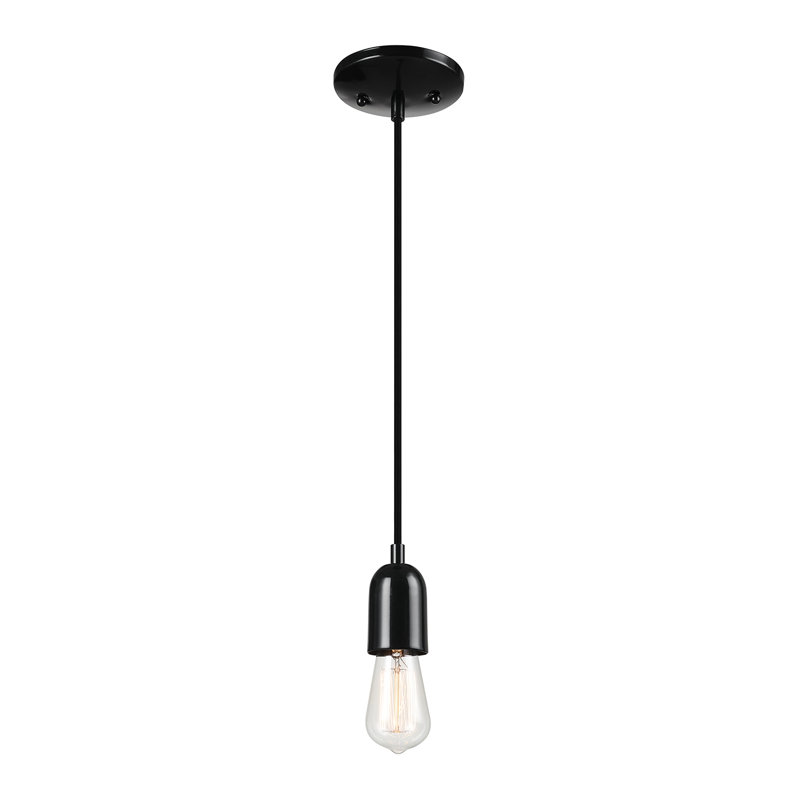 Glossy Black Glass Mini Pendant Light with LED Bulb