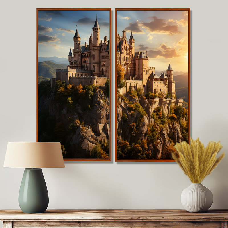 «Castles Sunlit Splendor Vibrant» - art mural gris, 32" H x 32" W, Brun, Reproduction encadrée sans passe-partout