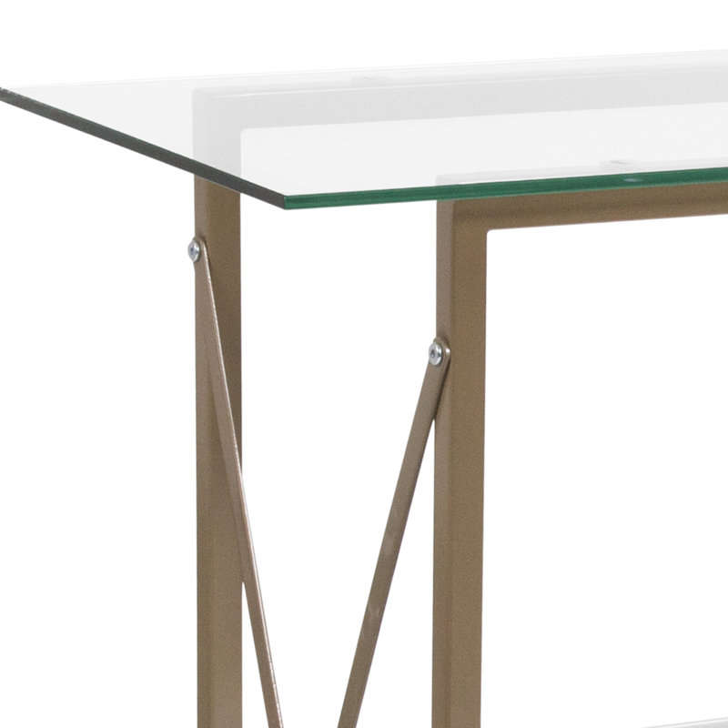 Heins Glass Console Table with Criss Cross Matte Gold Frame - Occasional Table