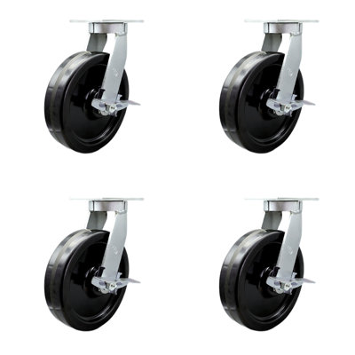 Extra Heavy Duty Phenolic Wheel Caster Set 4 Brakes 2 Swivel Locks SCC