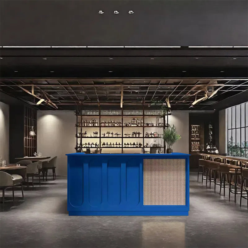 Vintage Front Desk Bar Counter with Liquor Storage and Reception Function, Blue