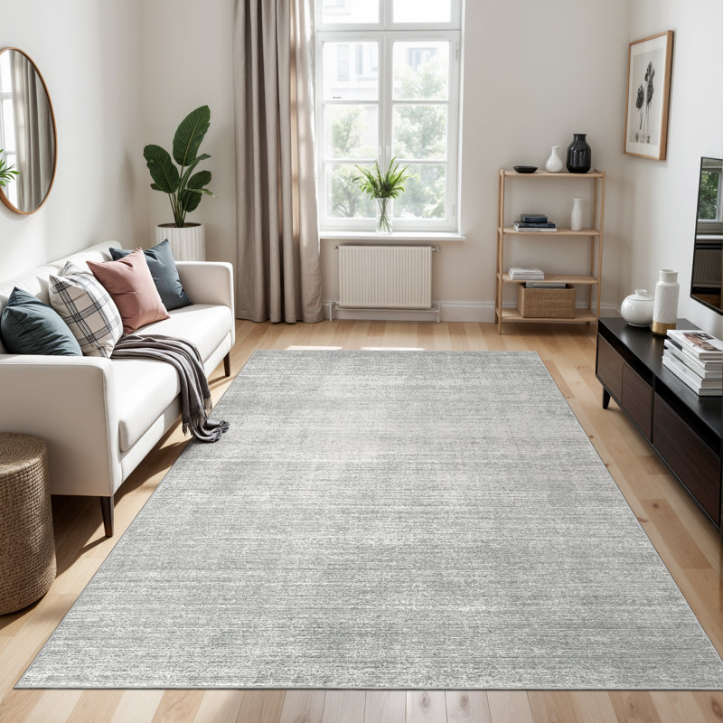 Tapis lavable à rayures rétro antidérapant (beige), Rectangle 5 pi x 7 pi, Gray