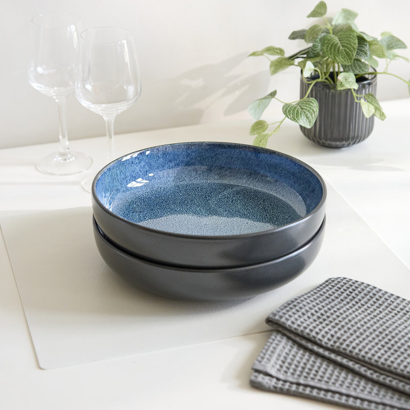 Ensemble de 2 bols de service Sangona Resona Blue, bol de service en grès de 10 po, 64,25 oz, va au micro-ondes et au lave-vaisselle