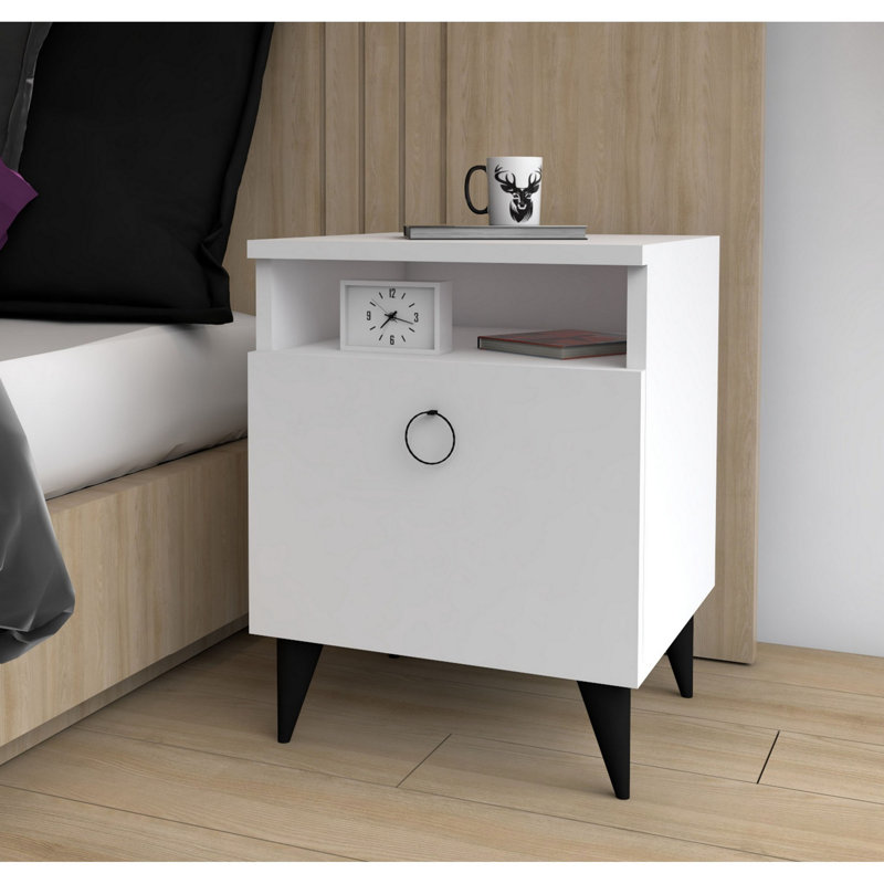 Modern White Nightstand with Numerous Shelves, 15.7 x 19.7 x 15.7 inches | 100% Melamine Coated Particle Board, Thickness: 0.7 inches | Stylish and Functional Storage Solution for Bedroom or Living Room