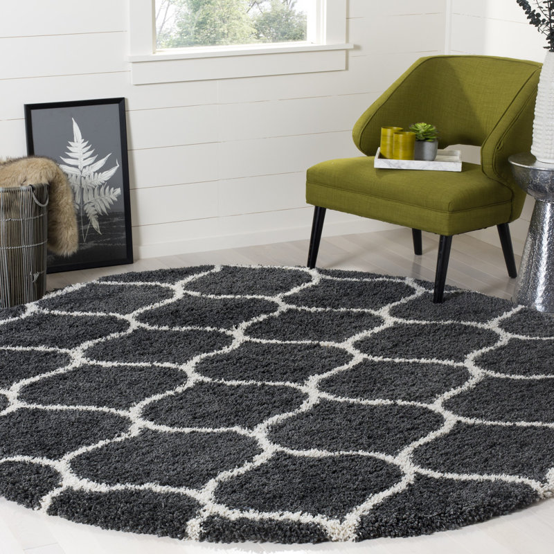 Tapis à poils longs Darrold Hudson, Rond 9 pi, Dark Grey/Ivory