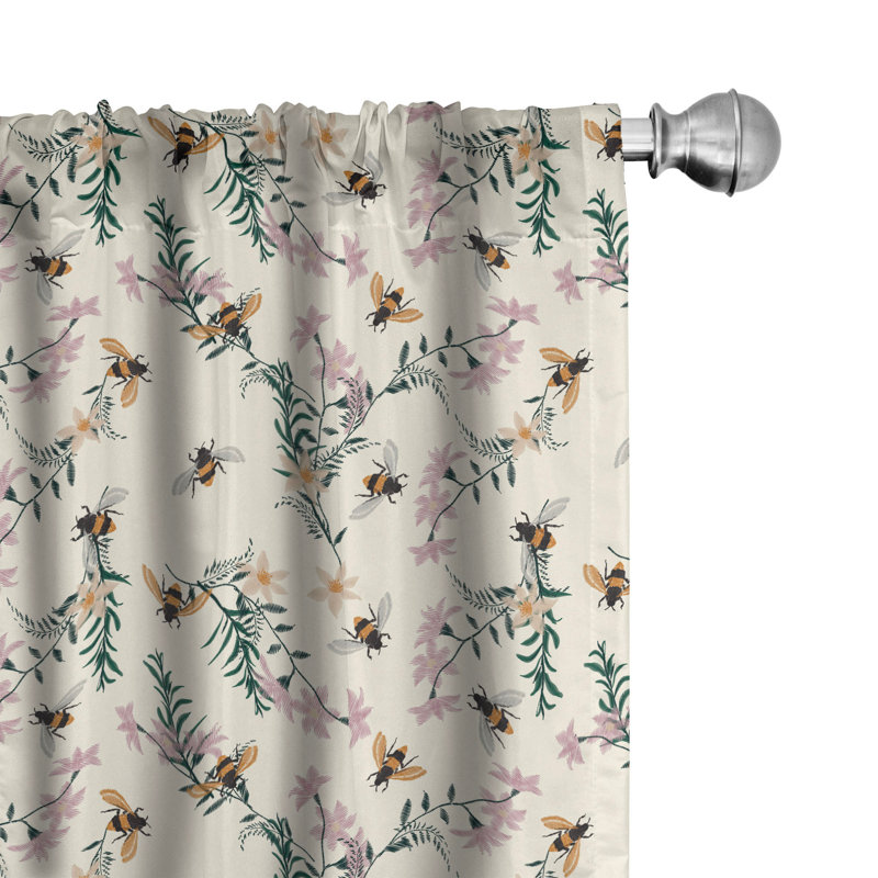 East Urban Home Floral 4-Panel Curtains, Craftwork Look Honey Bees, Ivory Multicolor, 56" W x 84" L