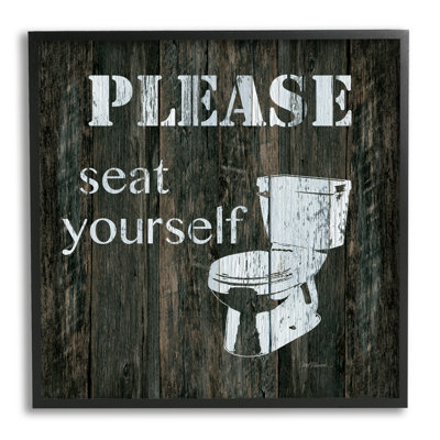 "Seat Yourself", "Rustic Bathroom Sign", "Toilette tendue", art mural par Carol Robinson