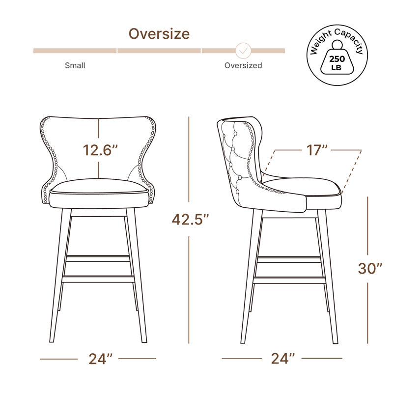 Tabouret de bar et de comptoir pivotant Caraline, Similicuir brun ciré, Bar Stool (30" Seat Height)