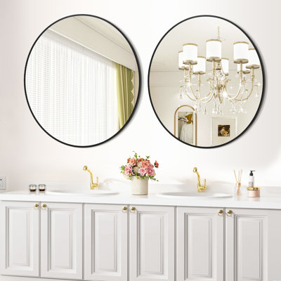Modern Round Metal Frame Bathroom Mirror – High-Definition Glass, Wall-Mounted, Easy Installation, Ideal for Vanity, Bedroom, Entryway and Living Room, Multiple Sizes Available