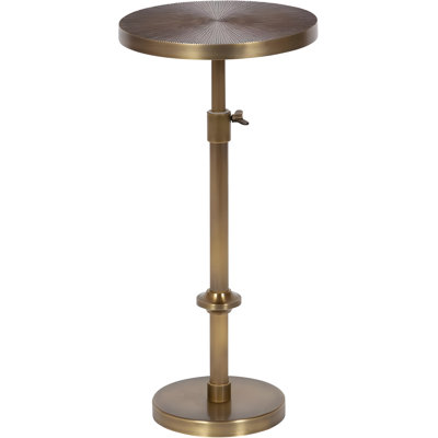Engles Traditional Adjustable Height Pedestal Table With Embossed Sunburst Pattern - Solid Metal Construction For Use As Drink Table, Plant Stand, Or End Table