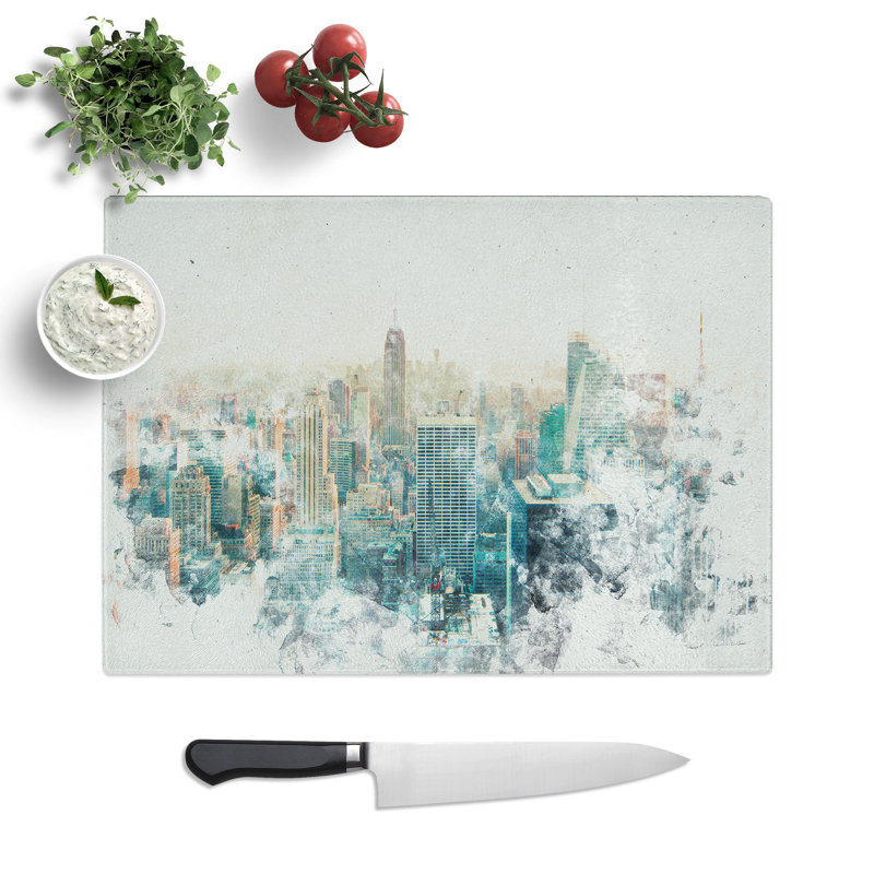 Tempered Glass Manhattan Skyline in New York Chopping Board, 20 cm x 28.5 cm
