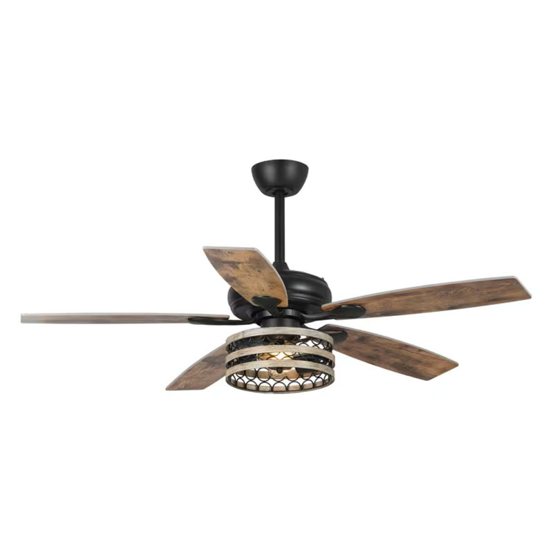 Farmhouse 52" 5-Blade Black Ceiling Fan With Remote