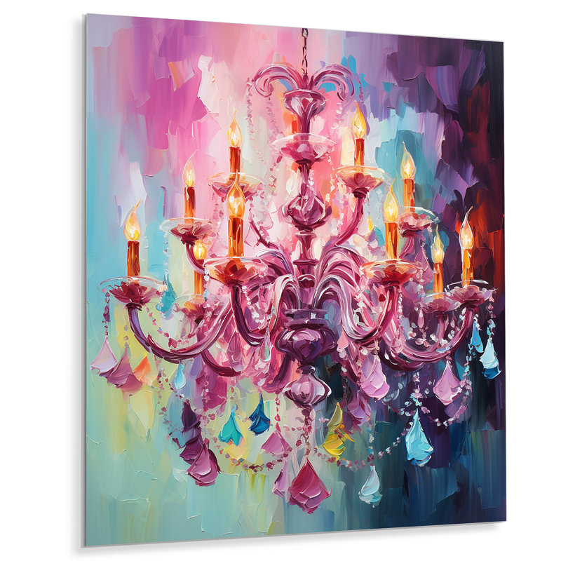 Pink Baroque Luminary Chandelier Brilliance I - Chandelier Metal Wall Art, 40" H x 30" W x 1.5" D