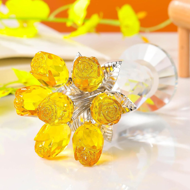 Bouquet de roses en cristal fait à la main avec vase décoratif, décoration florale de table pour la décoration intérieure
