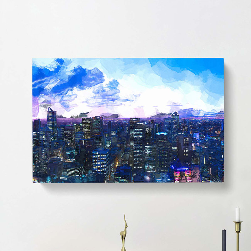 Melbourne Australia Skyline At Dusk In Abstract - Wrapped Canvas Print, 40cm H x 60cm W x 3cm D