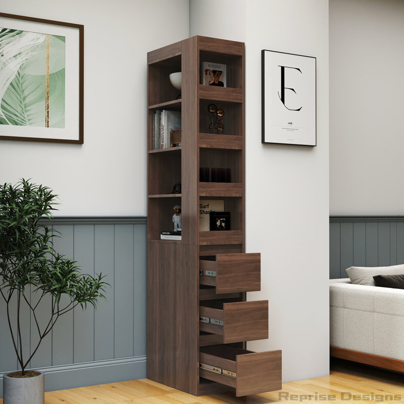 Armoire de rangement 70,87 "H, tablette à 4 niveaux, 3 tiroirs latéraux, Noyer