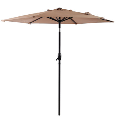10FT Patio Umbrella, Outdoor Market Yard Umbrella, Sun Shade Umbrella with Push Button Tilt and Crank Mechanism for Garden, Deck, Pool and Backyard, Not Include Umbrella Base, Brown