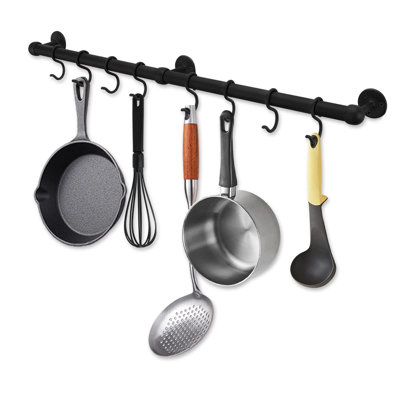 23.7 Inch Stainless Steel Pot And Pan Hanger Pot Rack Wall Mounted Hanging Pots And Pans Rack Pot Hangers For Kitchen Wall Kitchen Rail With Hooks(Matt Black)