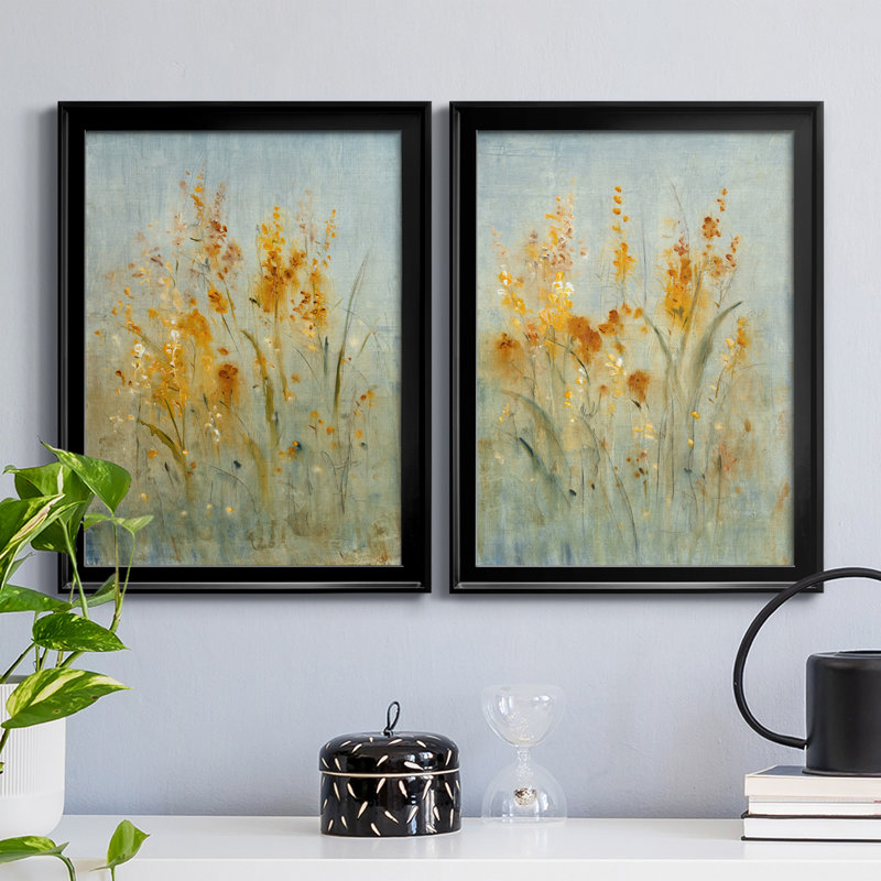 Vaporisateur de fleurs sauvages I - ensemble de 2 peintures sur toile encadrées, H 24,5 po x l 18,5 po x P 1 po, Noir