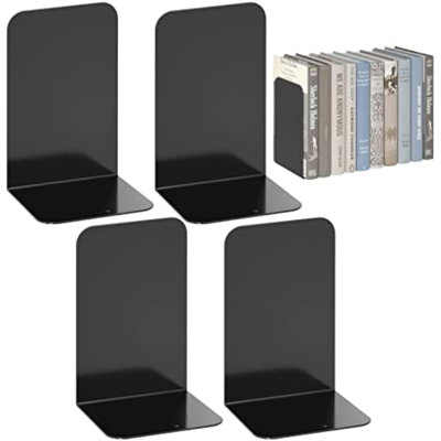 Serre-livres en métal 2 paires, serre-livres noirs, serre-livres pour tablettes, livre pour livres lourds, séparateurs de livres pour fournitures scolaires de bureau personnel