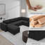 Canapé modulaire noir avec repose-pieds - Tissu en flanelle de lin de haute qualité, combinaison de boutons-pression, coussins épais-1847219781