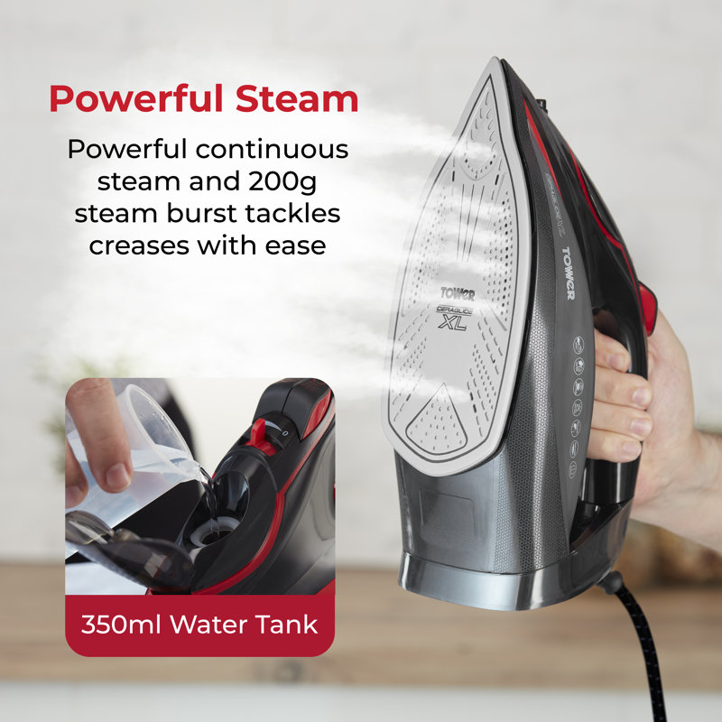 Tower Steam Iron with Ceraglide XL Ceramic Soleplate, Adjustable Temperature Control