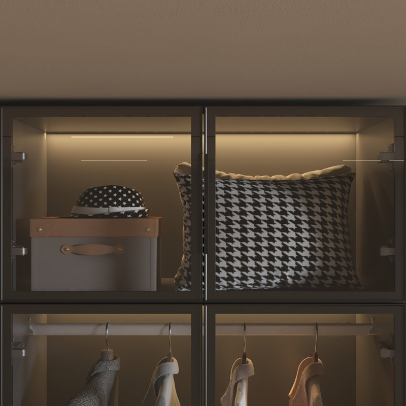 Armoire moderne 3 pièces avec portes en verre trempé et structure en aluminium, armoire lumineuse à DEL 3 couleurs avec armoire supérieure
