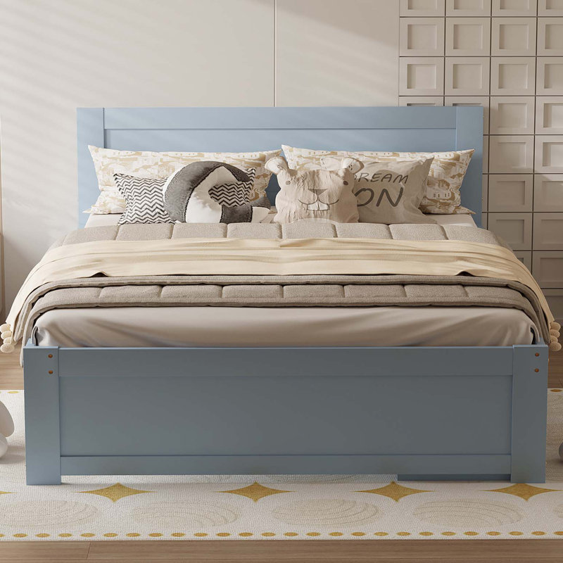Lit plateforme avec tiroir et deux tablettes, Gris, Lit double
