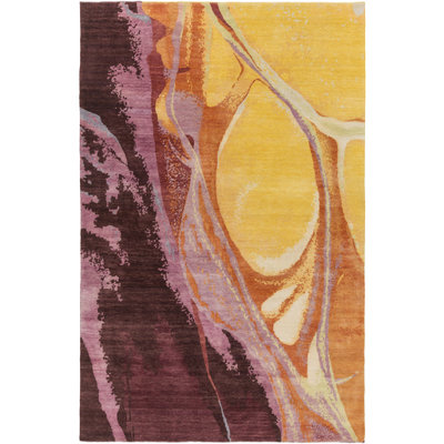 Bender Wool Abstract Area Rug in Gold/Burgundy