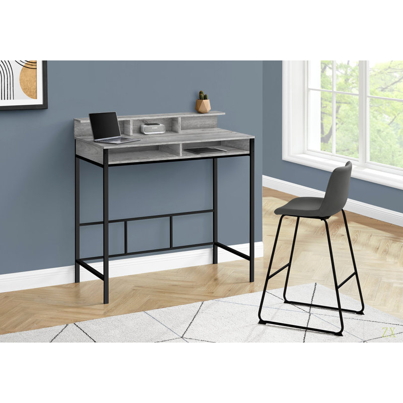 Bureau d'ordinateur, bureau personnel, debout, tablettes de rangement, L 48 po, travail, ordinateur portable, stratifié, métal, contemporain, moderne
