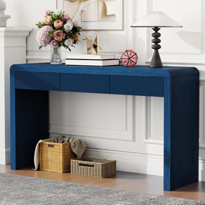 Table d'entrée à tiroir cannelée marine, conception rustique, placage en bois massif, stable sur des planchers inégaux - plateau de table de 220 lb, console de rangement de 25 po, tapis