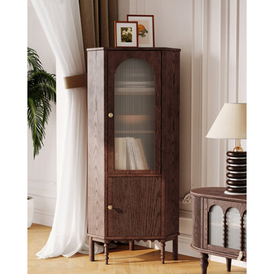 American - Style Vintage Red Oak Storage Corner Cabinet