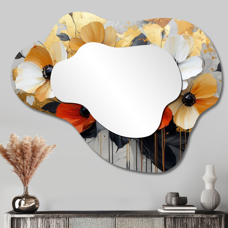 Timeless Sunset Poppies Bloom - miroir asymétrique Poppies, miroir mural traditionnel, imprimé sur métal, 27 po x 35 po