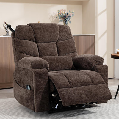 40-In Overstuffed Chenille Power Recliner with Wireless Charging,Lumber Pillow,Heat/Massage For Elderly and Pregnant Ladies