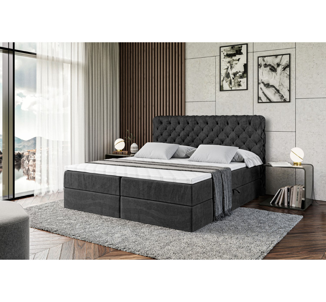 Boxspringbett Rhia mit H3 Bonell-Federkernmatratze, Topper und Bettkasten