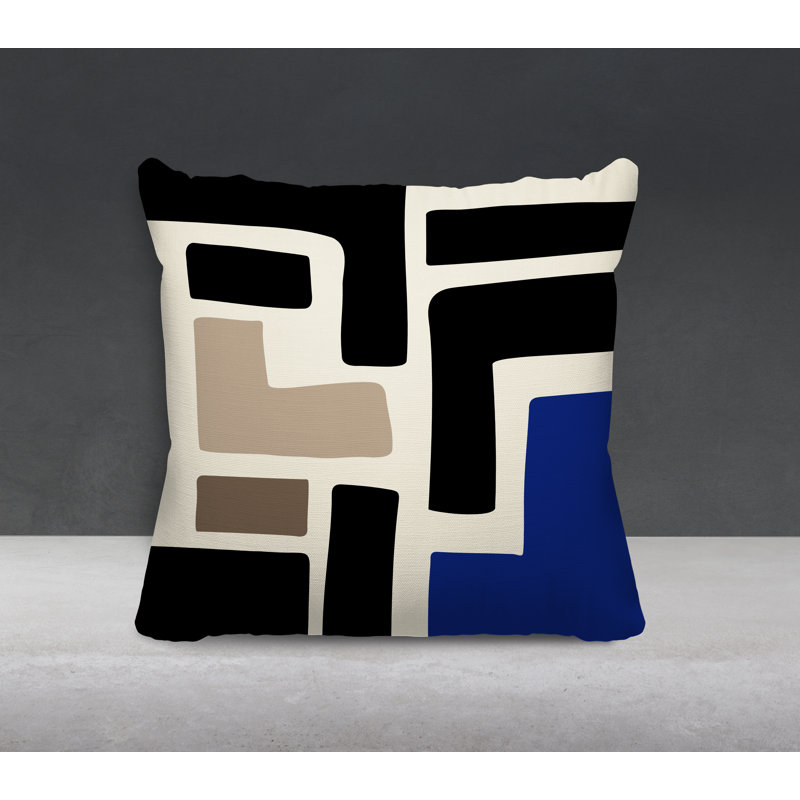 Coussin intérieur / extérieur en polyester filé Banksy, 17 po x 17 po, Bleu marine / Blanc cassé