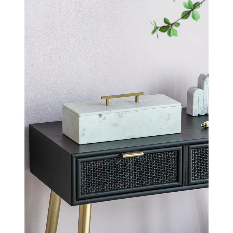 White Marble Decorative Box with Brass Handle