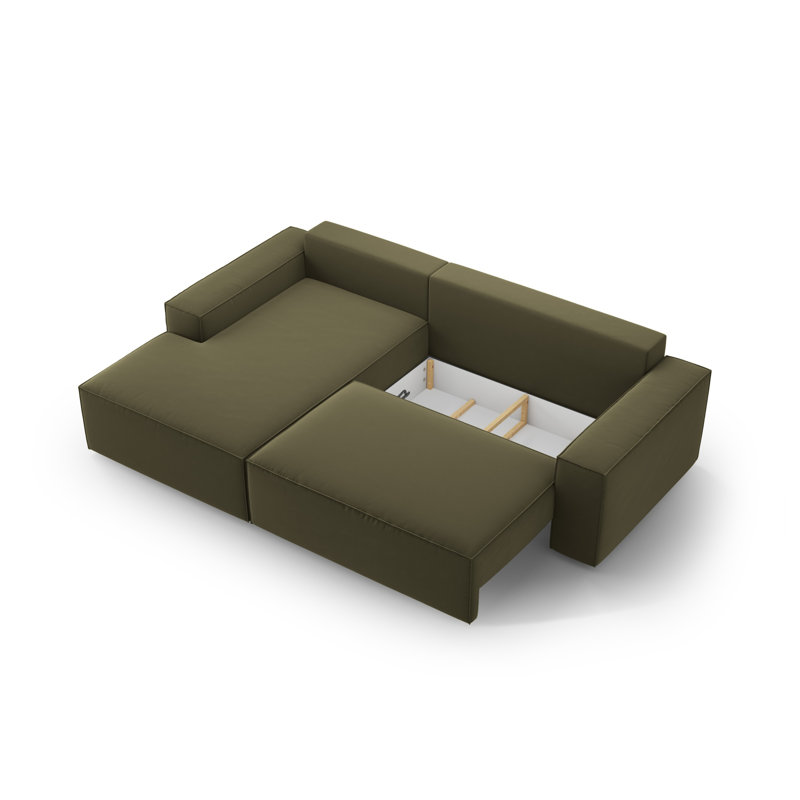 Alisbha 3 Seater Velvet Sofa Bed, Green, Velvet, Left-Hand Facing