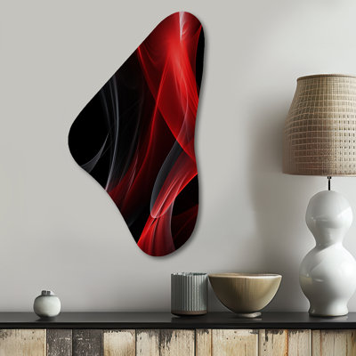 Abstrait contemplatif rouge noir - art abstrait en forme de Boomerang en métal