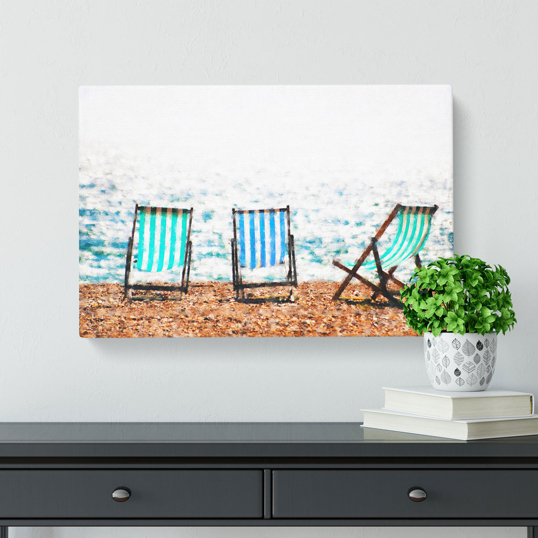 Deckchairs Upon Brighton Beach Painting - Wrapped Canvas