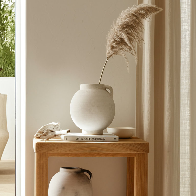 Contemporary Round Vase Handcrafted Terracotta Pottery Modern Sculptural Design Accent Vessel with Artisan Texture and Minimalist Silhouette for Elevated Interior Style and Visual Interest