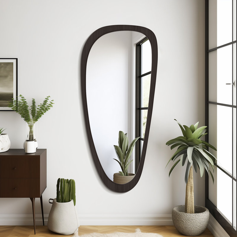 Doruk Irregular Wooden Bathroom/Vanity Mirror, 48" x 22", Black