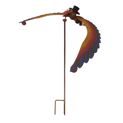 Piquet de jardin en métal et oiseau en métal