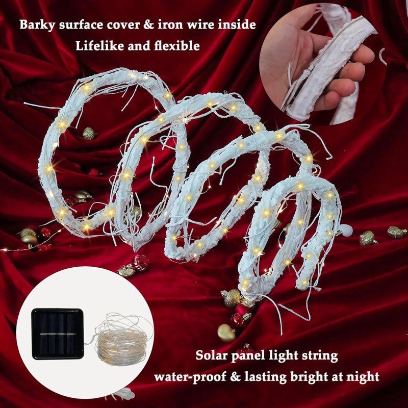 Long Grapevine Garland With Solar String Lights Bendable Fake Tree Branches