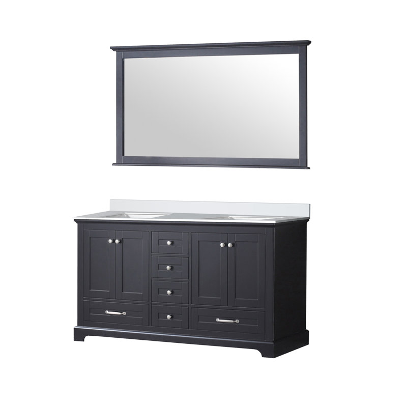 Dukes 60 in. W x 22 in. D Double Bath Vanity, and 58 in. Mirror, White Cultured Marble, Navy Blue