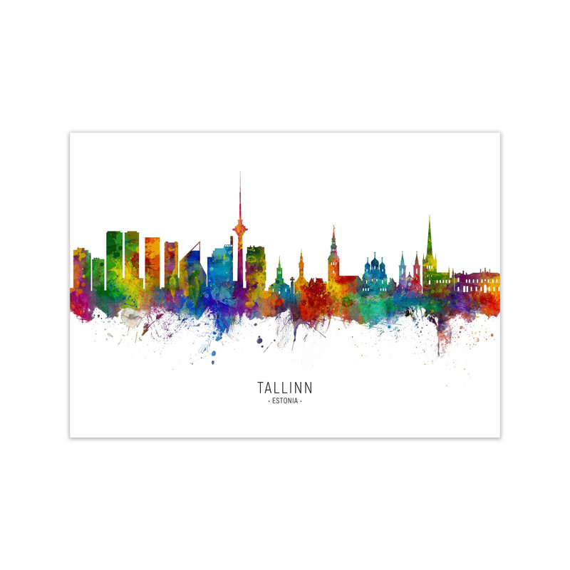 Tallinn Estonia Skyline by Michael Tompsett - Print, 21cm H x 30cm W x 1cm D, Unframed