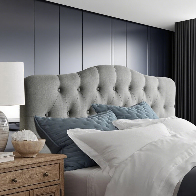 Linen Upholstered Headboard-Modern-Adjustable Height-Button Tufting, Gray, Twin
