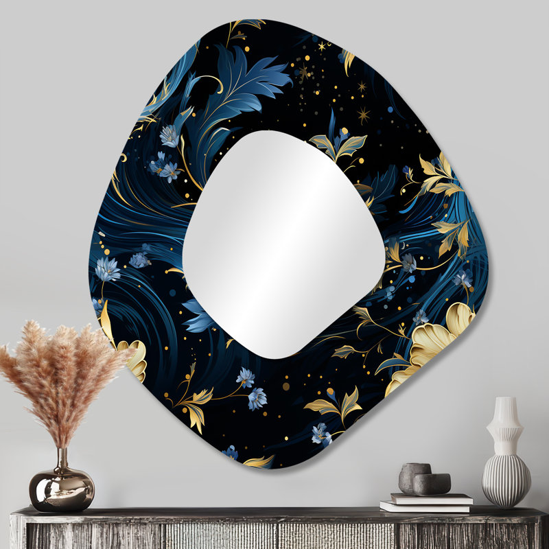 Grand miroir mural bohémien bleu et jaune, 35 po x 31 po