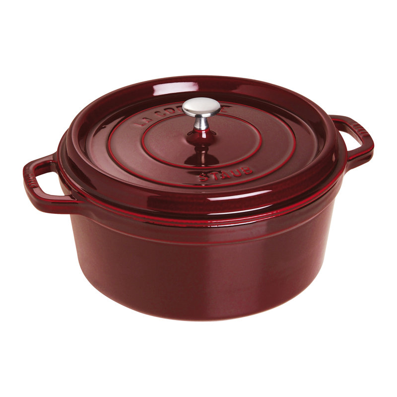 La Cocotte Cast Iron Round Cocotte, 7 quarts, Grenadine